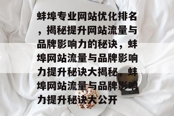 蚌埠专业网站优化排名策略：提升流量、品牌知名度与潜在客户吸引技巧